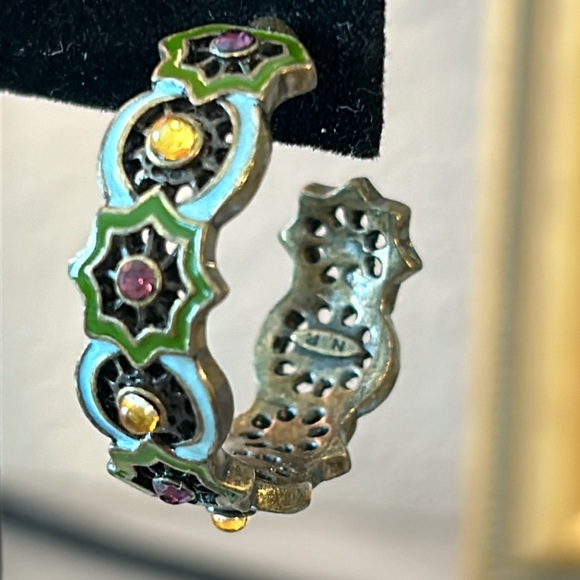 Vintage Nancy and Rise Enamel Brass Tone Hoop Earrings - Picture 6 of 7